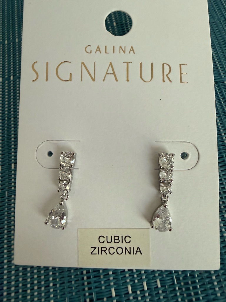 Signature Silver-Tone Teardrop Dangle Earrings With Clear Stones